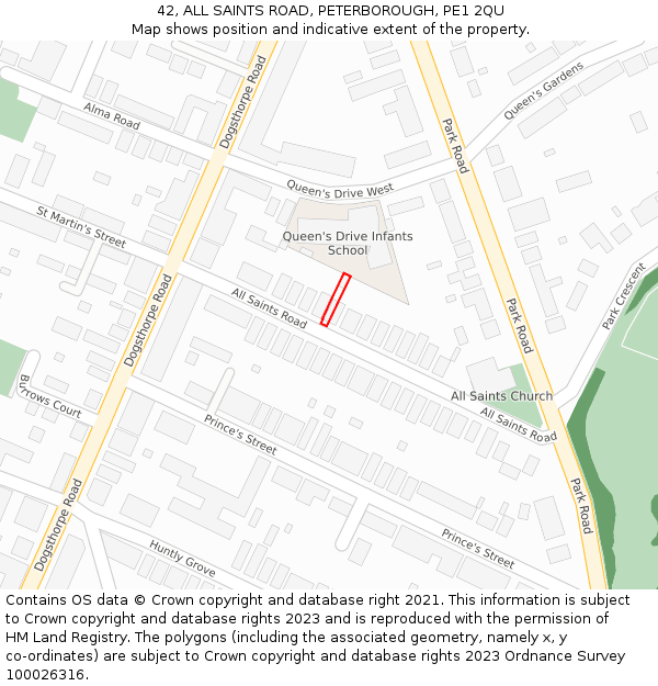 42, ALL SAINTS ROAD, PETERBOROUGH, PE1 2QU: Location map and indicative extent of plot