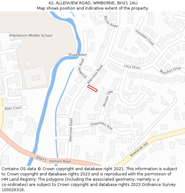 42, ALLENVIEW ROAD, WIMBORNE, BH21 1AU: Location map and indicative extent of plot