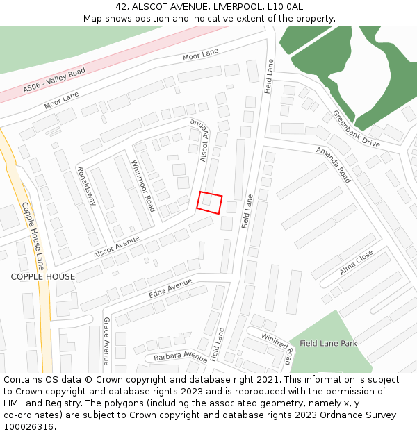 42, ALSCOT AVENUE, LIVERPOOL, L10 0AL: Location map and indicative extent of plot