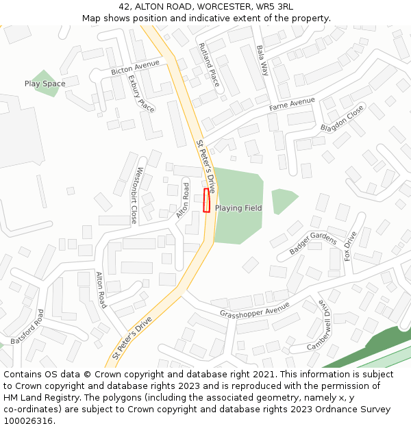 42, ALTON ROAD, WORCESTER, WR5 3RL: Location map and indicative extent of plot
