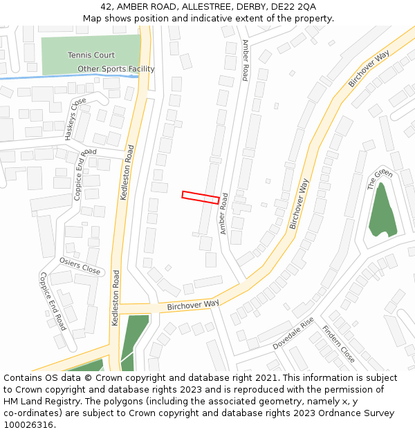 42, AMBER ROAD, ALLESTREE, DERBY, DE22 2QA: Location map and indicative extent of plot