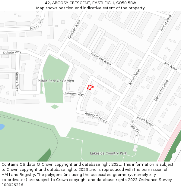 42, ARGOSY CRESCENT, EASTLEIGH, SO50 5RW: Location map and indicative extent of plot