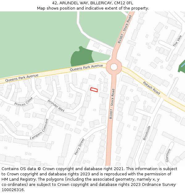 42, ARUNDEL WAY, BILLERICAY, CM12 0FL: Location map and indicative extent of plot