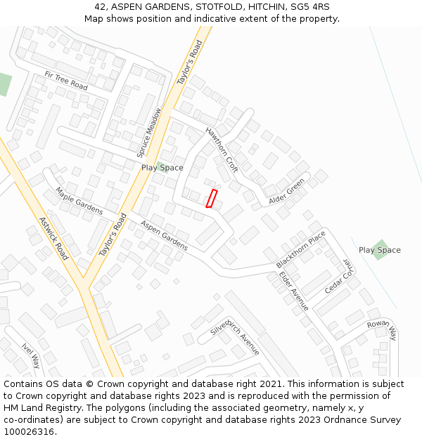 42, ASPEN GARDENS, STOTFOLD, HITCHIN, SG5 4RS: Location map and indicative extent of plot
