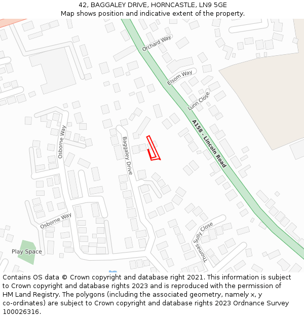 42, BAGGALEY DRIVE, HORNCASTLE, LN9 5GE: Location map and indicative extent of plot