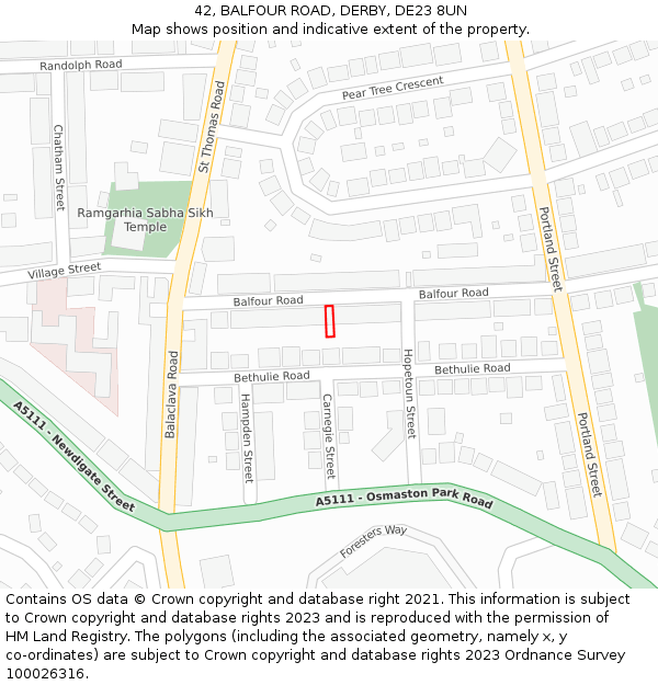 42, BALFOUR ROAD, DERBY, DE23 8UN: Location map and indicative extent of plot