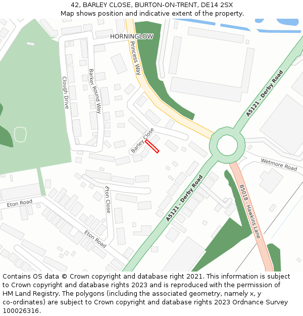 42, BARLEY CLOSE, BURTON-ON-TRENT, DE14 2SX: Location map and indicative extent of plot