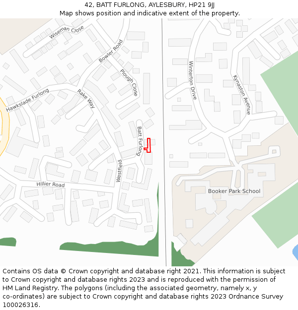 42, BATT FURLONG, AYLESBURY, HP21 9JJ: Location map and indicative extent of plot