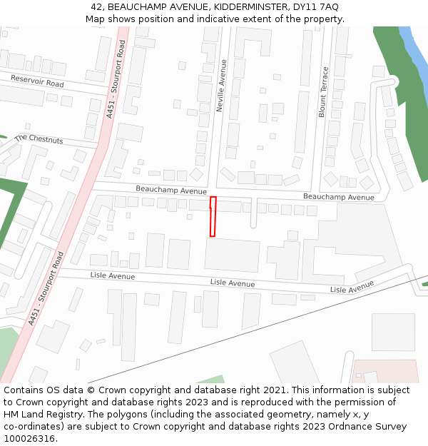 42, BEAUCHAMP AVENUE, KIDDERMINSTER, DY11 7AQ: Location map and indicative extent of plot