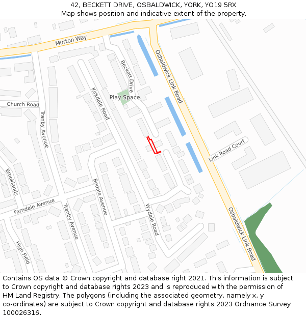42, BECKETT DRIVE, OSBALDWICK, YORK, YO19 5RX: Location map and indicative extent of plot