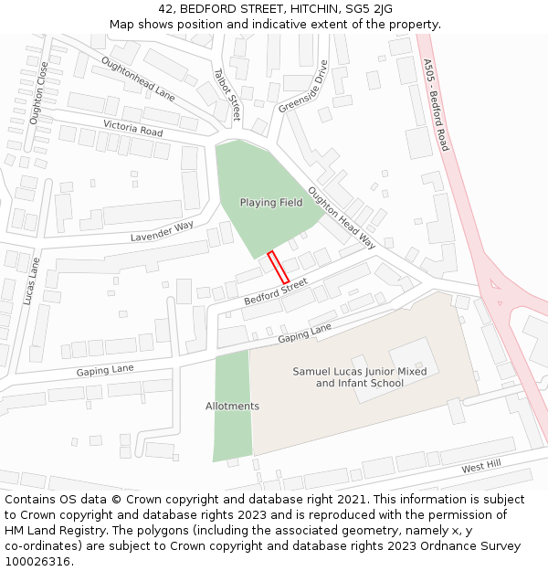 42, BEDFORD STREET, HITCHIN, SG5 2JG: Location map and indicative extent of plot