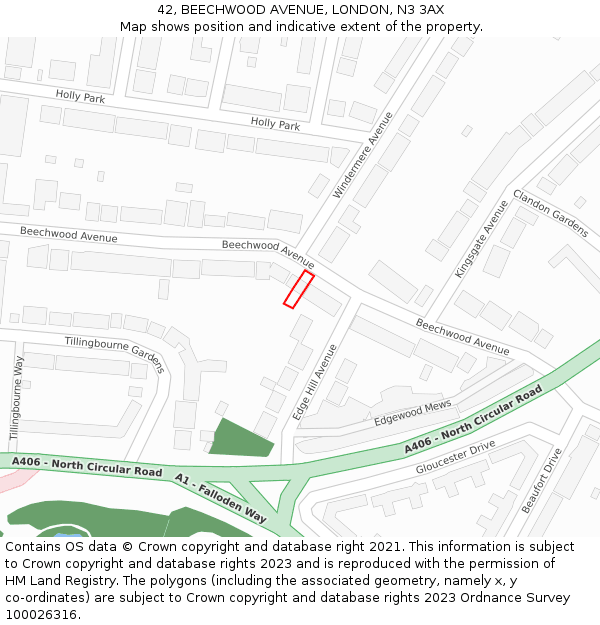 42, BEECHWOOD AVENUE, LONDON, N3 3AX: Location map and indicative extent of plot