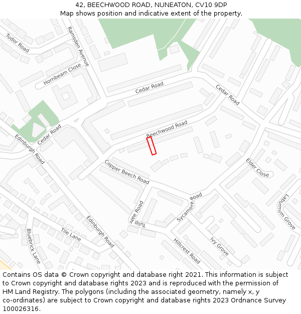 42, BEECHWOOD ROAD, NUNEATON, CV10 9DP: Location map and indicative extent of plot