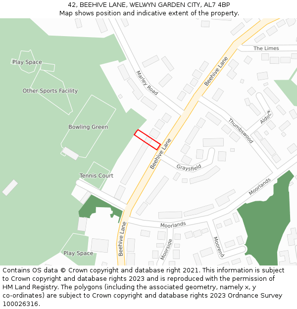 42, BEEHIVE LANE, WELWYN GARDEN CITY, AL7 4BP: Location map and indicative extent of plot