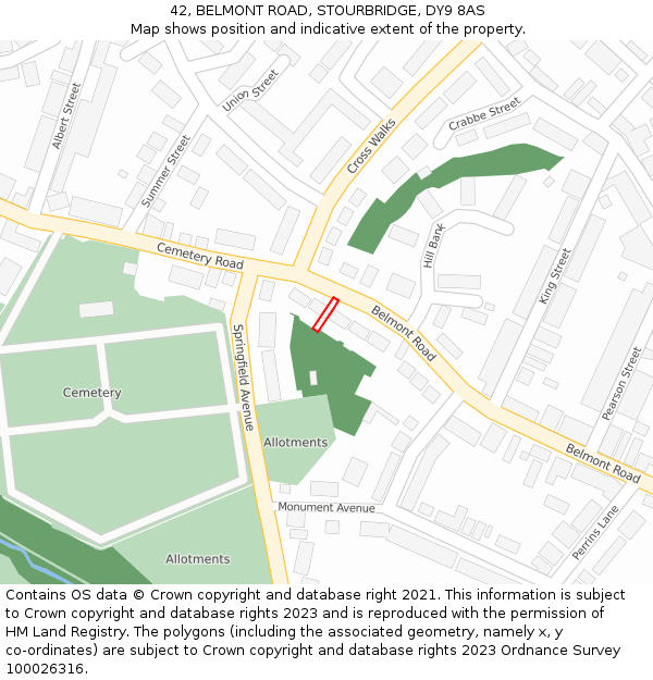 42, BELMONT ROAD, STOURBRIDGE, DY9 8AS: Location map and indicative extent of plot