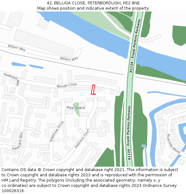 42, BELUGA CLOSE, PETERBOROUGH, PE2 8NE: Location map and indicative extent of plot
