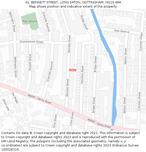 42, BENNETT STREET, LONG EATON, NOTTINGHAM, NG10 4RA: Location map and indicative extent of plot