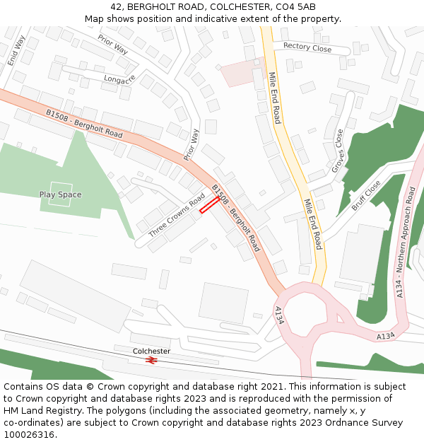 42, BERGHOLT ROAD, COLCHESTER, CO4 5AB: Location map and indicative extent of plot