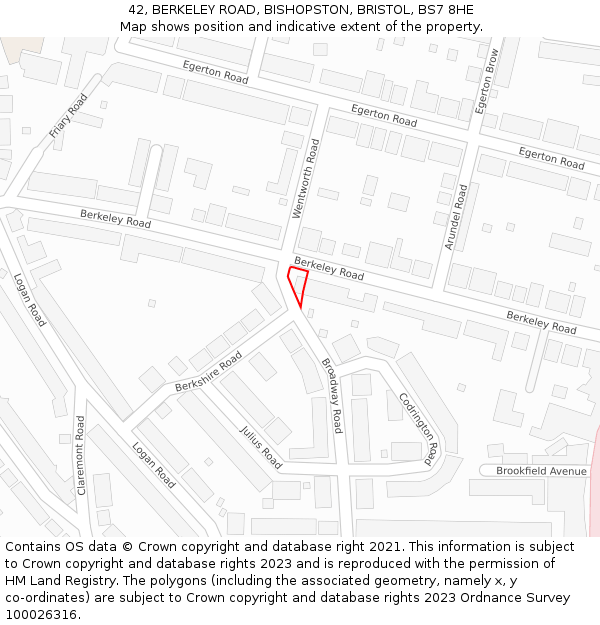 42, BERKELEY ROAD, BISHOPSTON, BRISTOL, BS7 8HE: Location map and indicative extent of plot