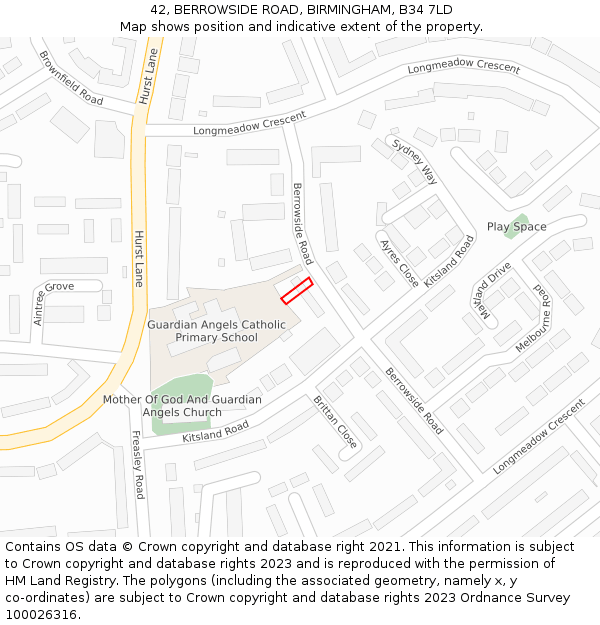 42, BERROWSIDE ROAD, BIRMINGHAM, B34 7LD: Location map and indicative extent of plot