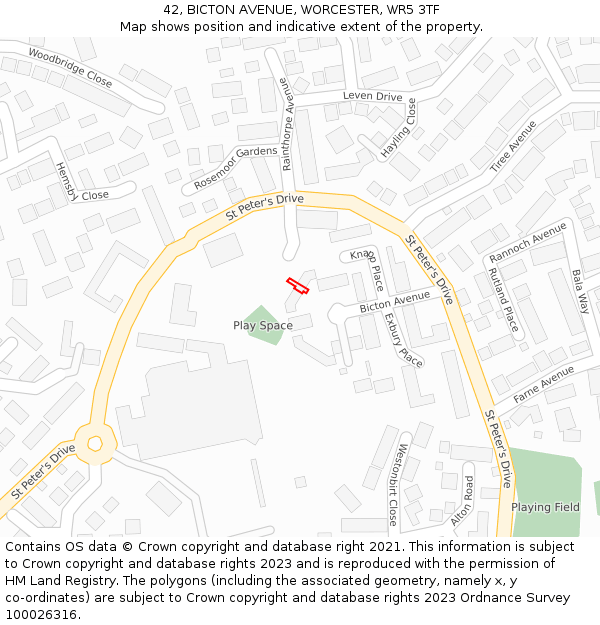 42, BICTON AVENUE, WORCESTER, WR5 3TF: Location map and indicative extent of plot