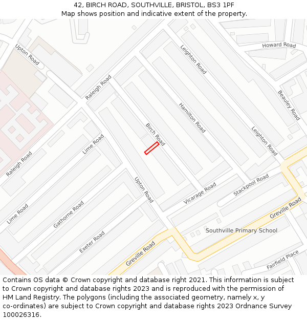 42, BIRCH ROAD, SOUTHVILLE, BRISTOL, BS3 1PF: Location map and indicative extent of plot