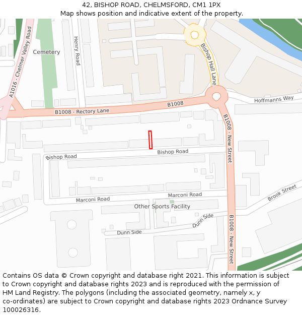 42, BISHOP ROAD, CHELMSFORD, CM1 1PX: Location map and indicative extent of plot