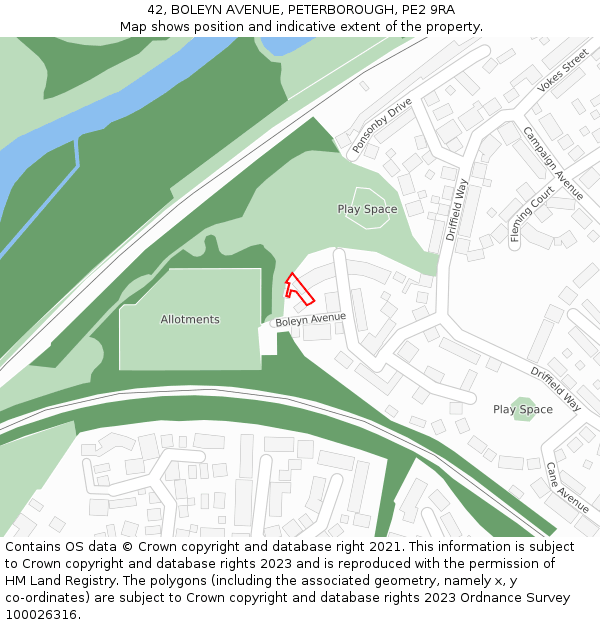 42, BOLEYN AVENUE, PETERBOROUGH, PE2 9RA: Location map and indicative extent of plot