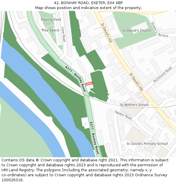 42, BONHAY ROAD, EXETER, EX4 4BP: Location map and indicative extent of plot