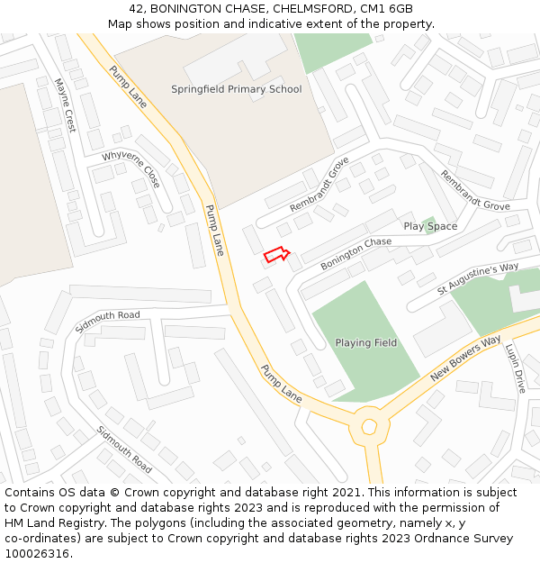 42, BONINGTON CHASE, CHELMSFORD, CM1 6GB: Location map and indicative extent of plot