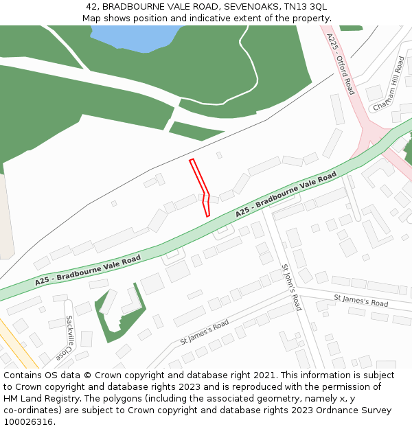 42, BRADBOURNE VALE ROAD, SEVENOAKS, TN13 3QL: Location map and indicative extent of plot