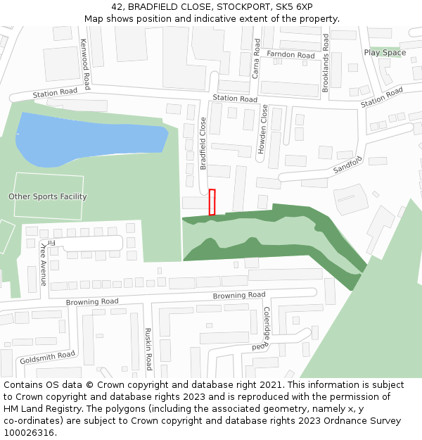 42, BRADFIELD CLOSE, STOCKPORT, SK5 6XP: Location map and indicative extent of plot