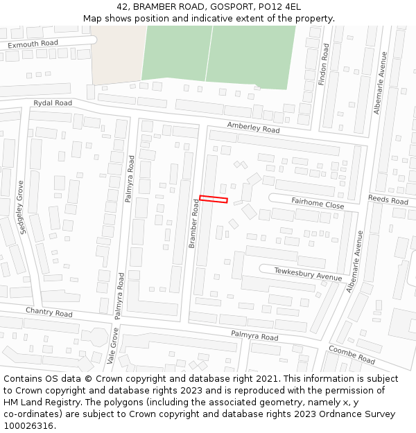 42, BRAMBER ROAD, GOSPORT, PO12 4EL: Location map and indicative extent of plot