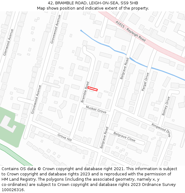 42, BRAMBLE ROAD, LEIGH-ON-SEA, SS9 5HB: Location map and indicative extent of plot