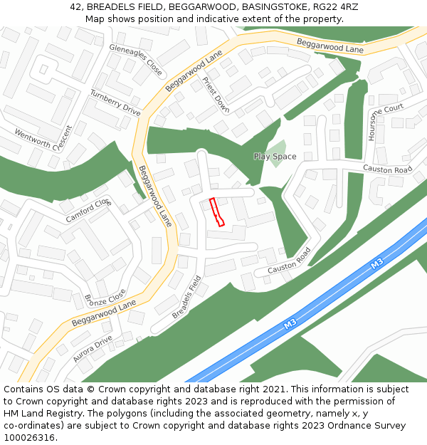 42, BREADELS FIELD, BEGGARWOOD, BASINGSTOKE, RG22 4RZ: Location map and indicative extent of plot