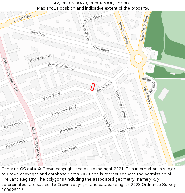 42, BRECK ROAD, BLACKPOOL, FY3 9DT: Location map and indicative extent of plot