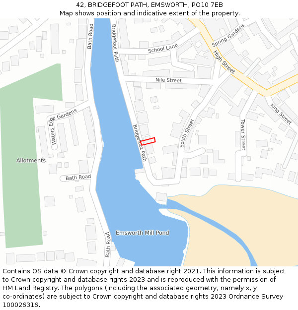 42, BRIDGEFOOT PATH, EMSWORTH, PO10 7EB: Location map and indicative extent of plot