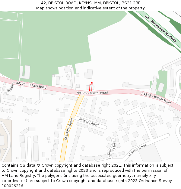 42, BRISTOL ROAD, KEYNSHAM, BRISTOL, BS31 2BE: Location map and indicative extent of plot