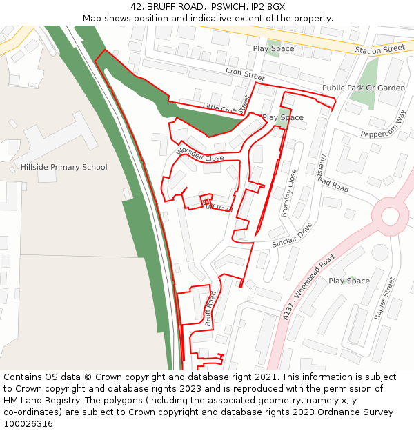 42, BRUFF ROAD, IPSWICH, IP2 8GX: Location map and indicative extent of plot