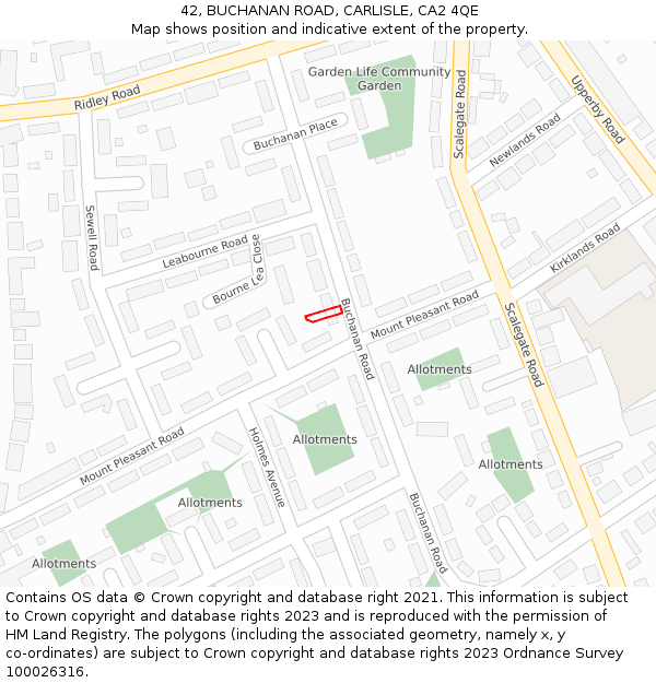 42, BUCHANAN ROAD, CARLISLE, CA2 4QE: Location map and indicative extent of plot