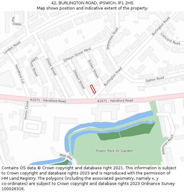 42, BURLINGTON ROAD, IPSWICH, IP1 2HS: Location map and indicative extent of plot
