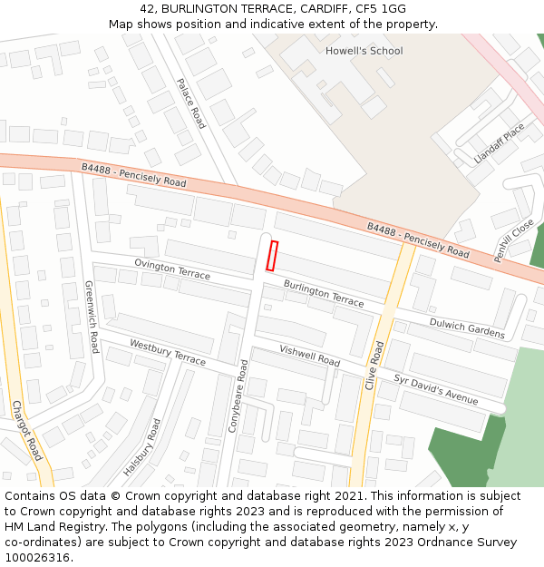 42, BURLINGTON TERRACE, CARDIFF, CF5 1GG: Location map and indicative extent of plot