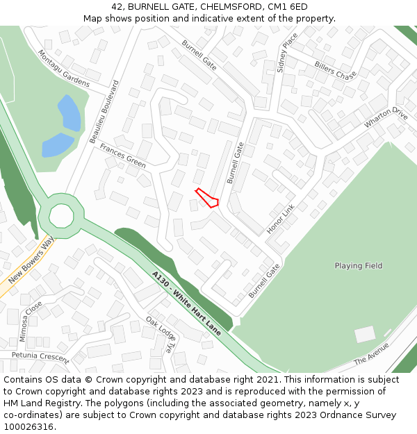 42, BURNELL GATE, CHELMSFORD, CM1 6ED: Location map and indicative extent of plot