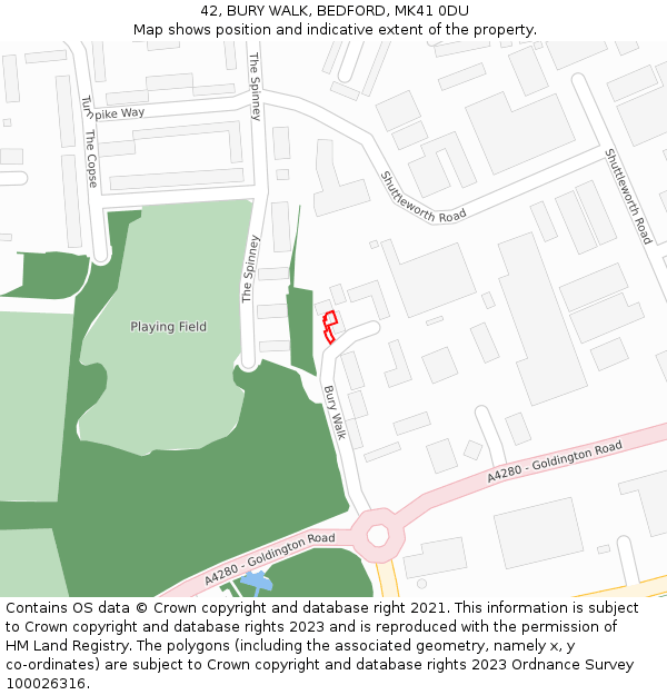 42, BURY WALK, BEDFORD, MK41 0DU: Location map and indicative extent of plot