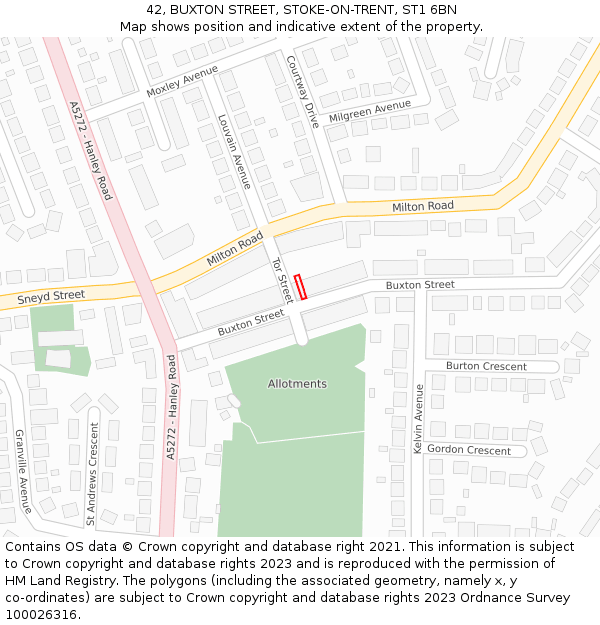 42, BUXTON STREET, STOKE-ON-TRENT, ST1 6BN: Location map and indicative extent of plot