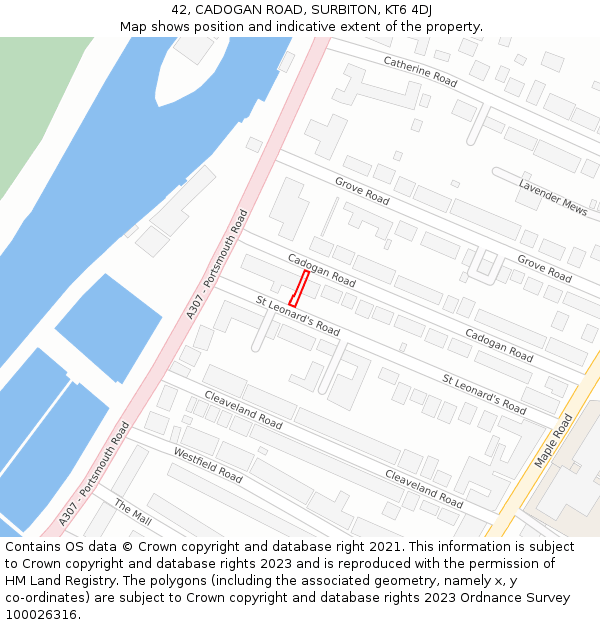 42, CADOGAN ROAD, SURBITON, KT6 4DJ: Location map and indicative extent of plot