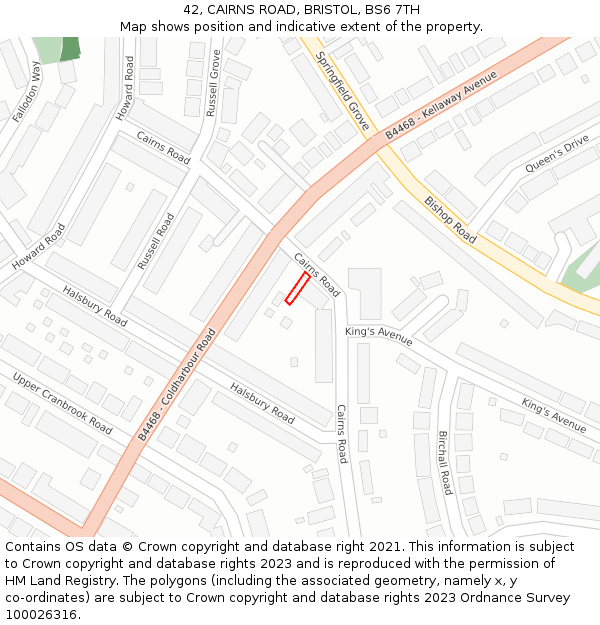 42, CAIRNS ROAD, BRISTOL, BS6 7TH: Location map and indicative extent of plot