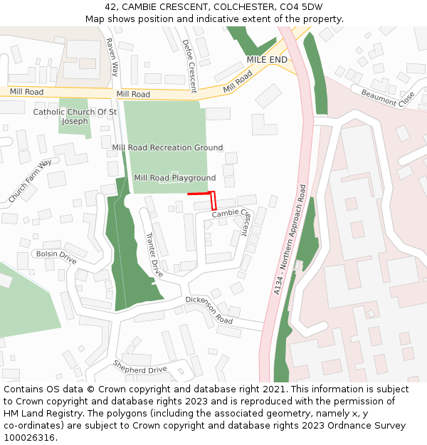 42, CAMBIE CRESCENT, COLCHESTER, CO4 5DW: Location map and indicative extent of plot