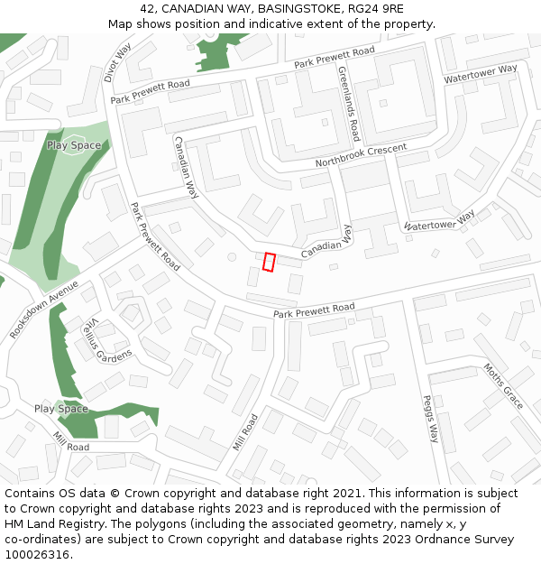 42, CANADIAN WAY, BASINGSTOKE, RG24 9RE: Location map and indicative extent of plot