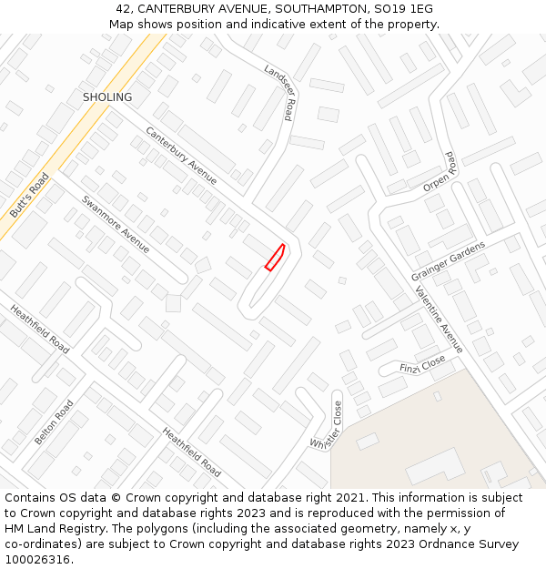 42, CANTERBURY AVENUE, SOUTHAMPTON, SO19 1EG: Location map and indicative extent of plot